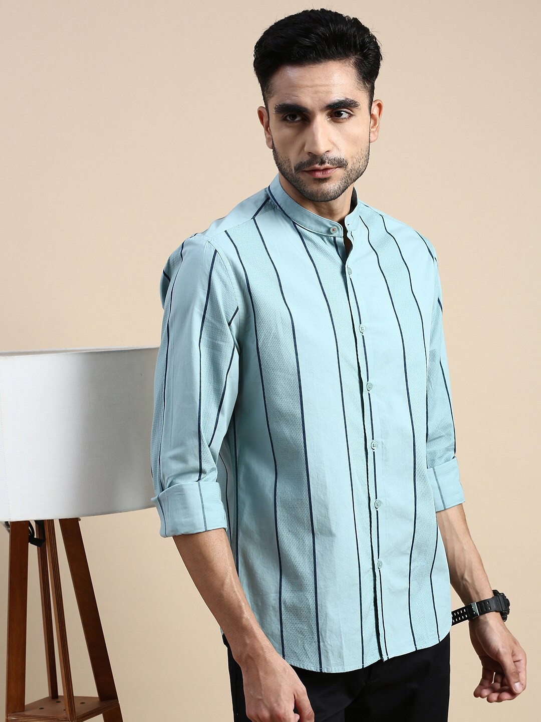 

INVICTUS Sport Vertical Striped Cotton Casual Shirt, Sea green