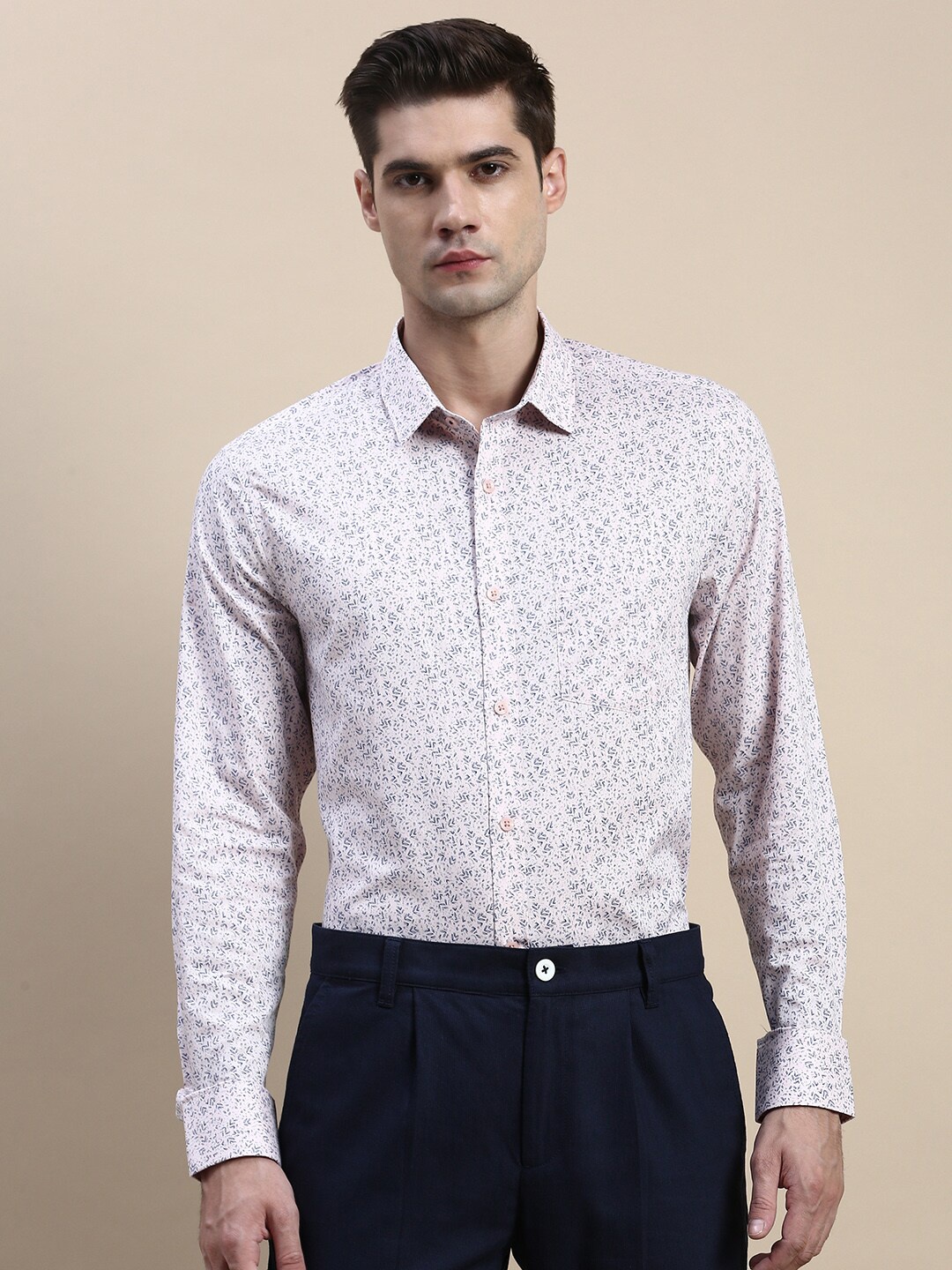 INVICTUS Standard Slim Fit Floral Printed Cotton Formal Shirt, Pink