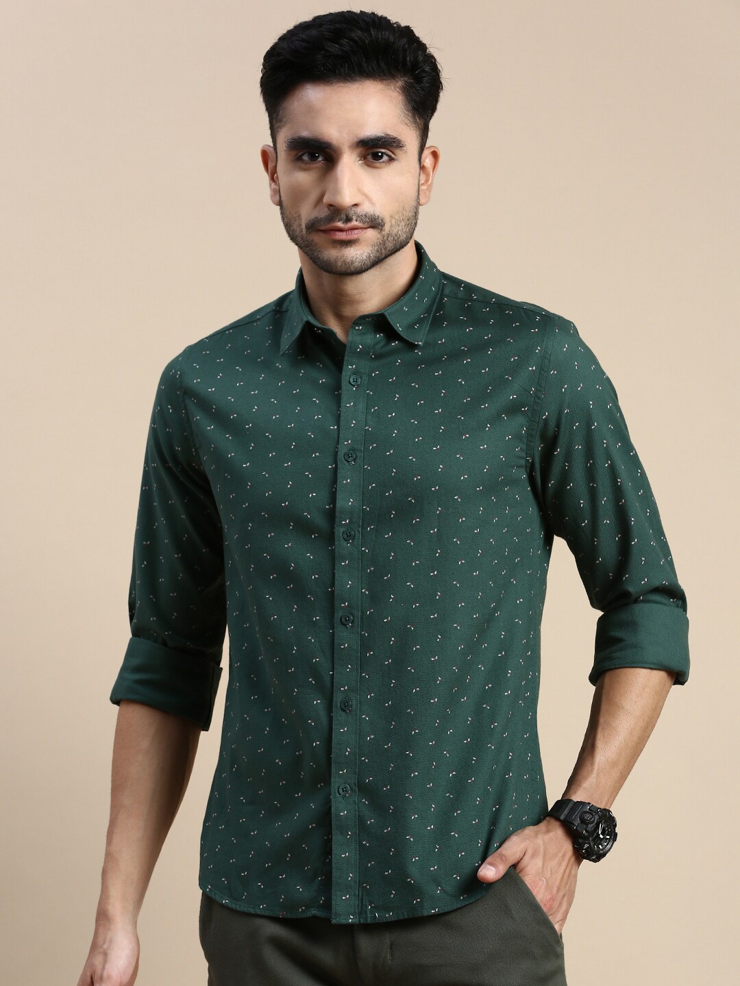 

INVICTUS Sport Slim Fit Micro Ditsy Printed Cotton Casual Shirt, Green