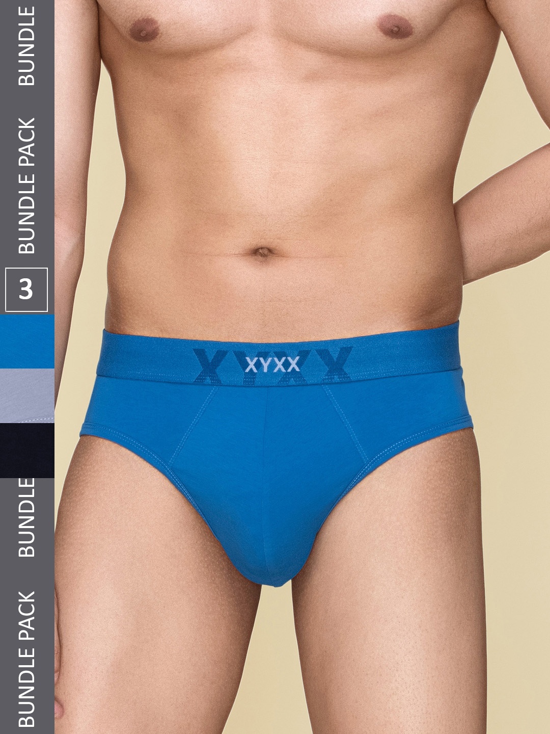 

XYXX Men Pack Of 3 Cotton Anti Microbial Basic Briefs XYBRF3PCKN844, Grey