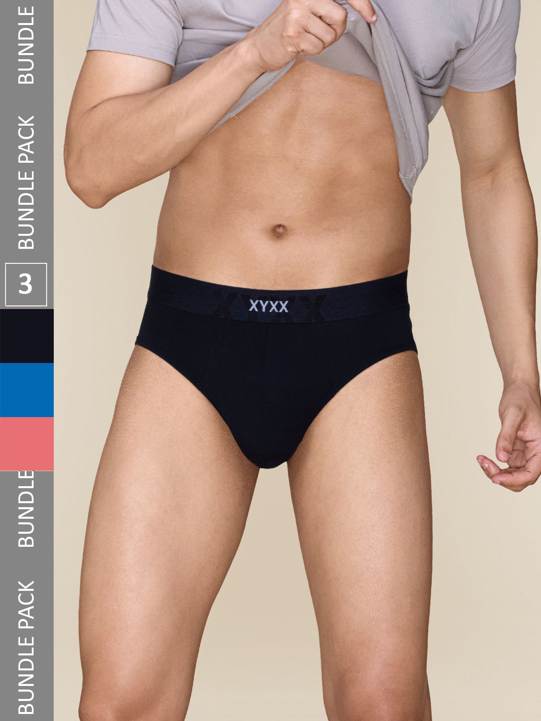 

XYXX Pack Of 3 Mid-Rise Cotton Anti Microbial Basic Briefs XYBRF3PCKN845, Black