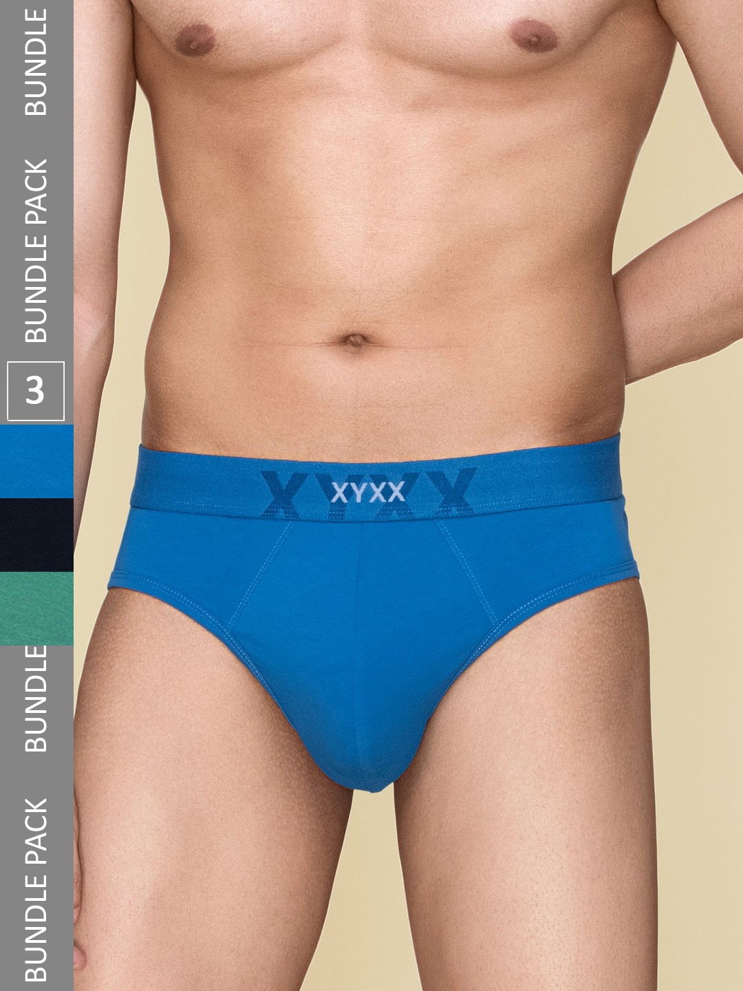 

XYXX Pack Of 3 Mid-Rise Cotton Anti Microbial Basic Briefs XYBRF3PCKN832, Blue