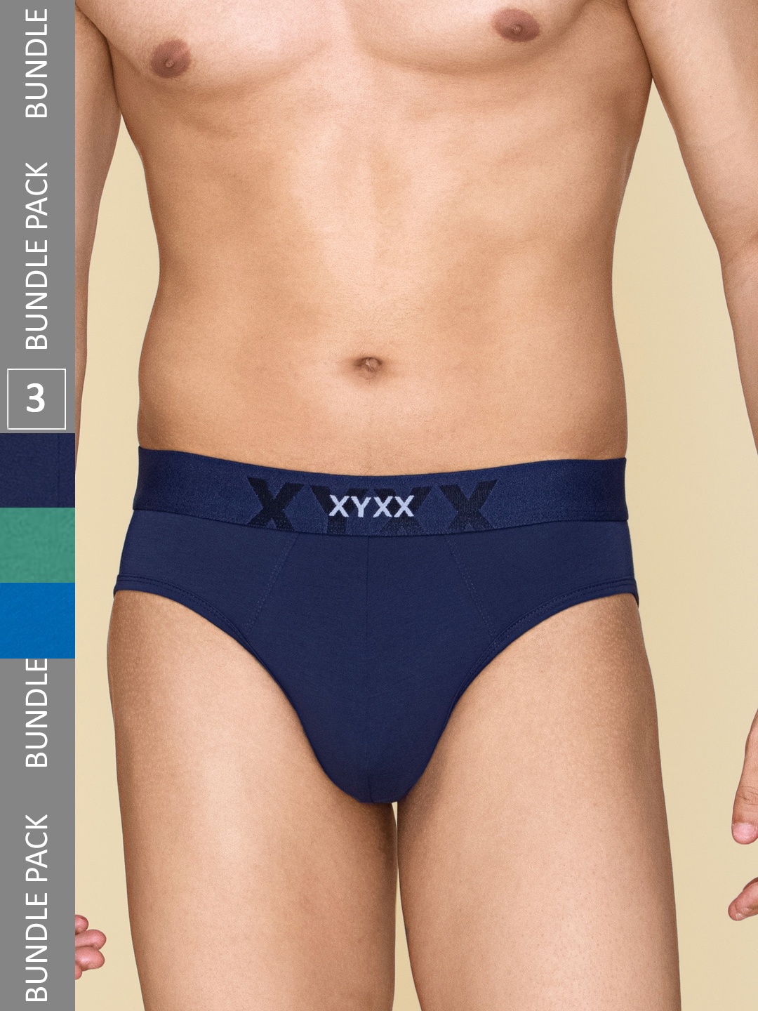 

XYXX Pack Of 3 Cotton Anti Microbial Basic Briefs XYBRF3PCKN828, Navy blue