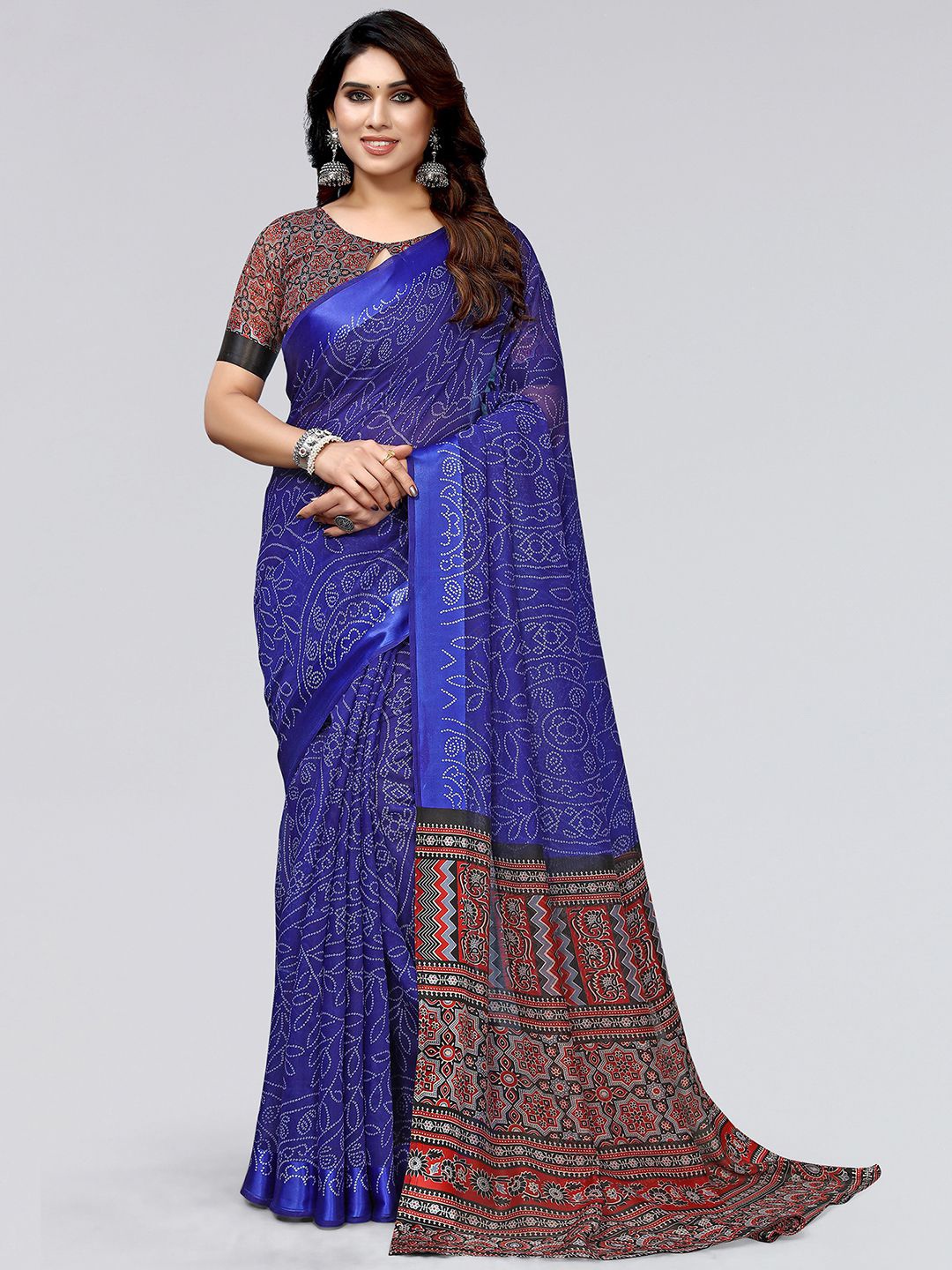 

KALINI Bandhani Printed Saree, Blue