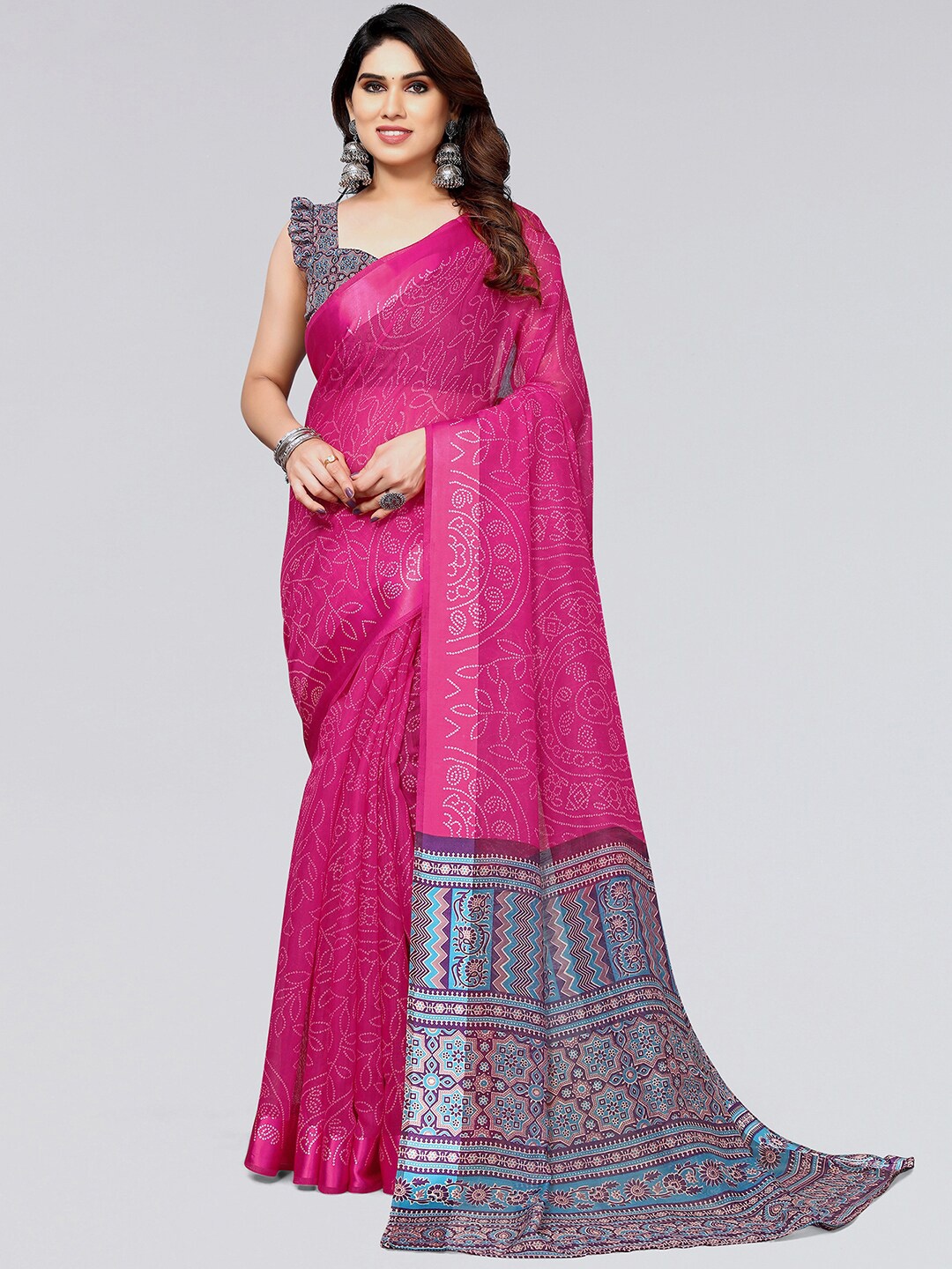 

KALINI Bandhani Printed Saree, Pink