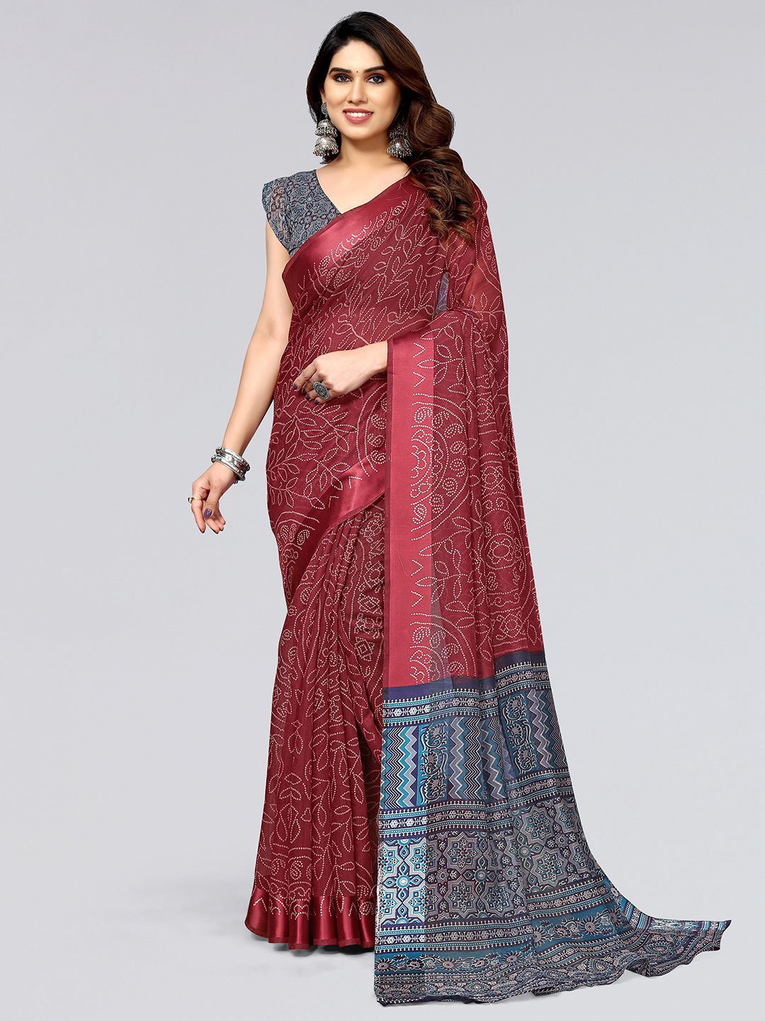 

KALINI Bandhani Printed Saree, Maroon