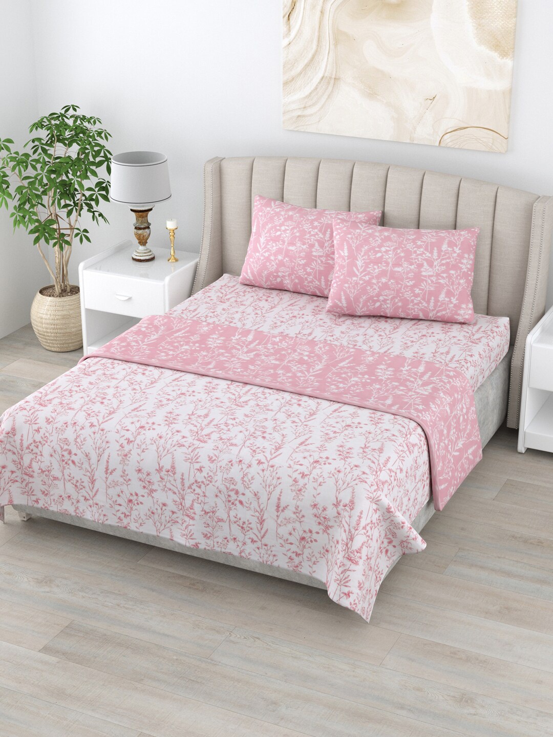 

Home Fresh Rosemary Pink & White Floral AC Room 210 GSM Pure Cotton Double Bed Dohar