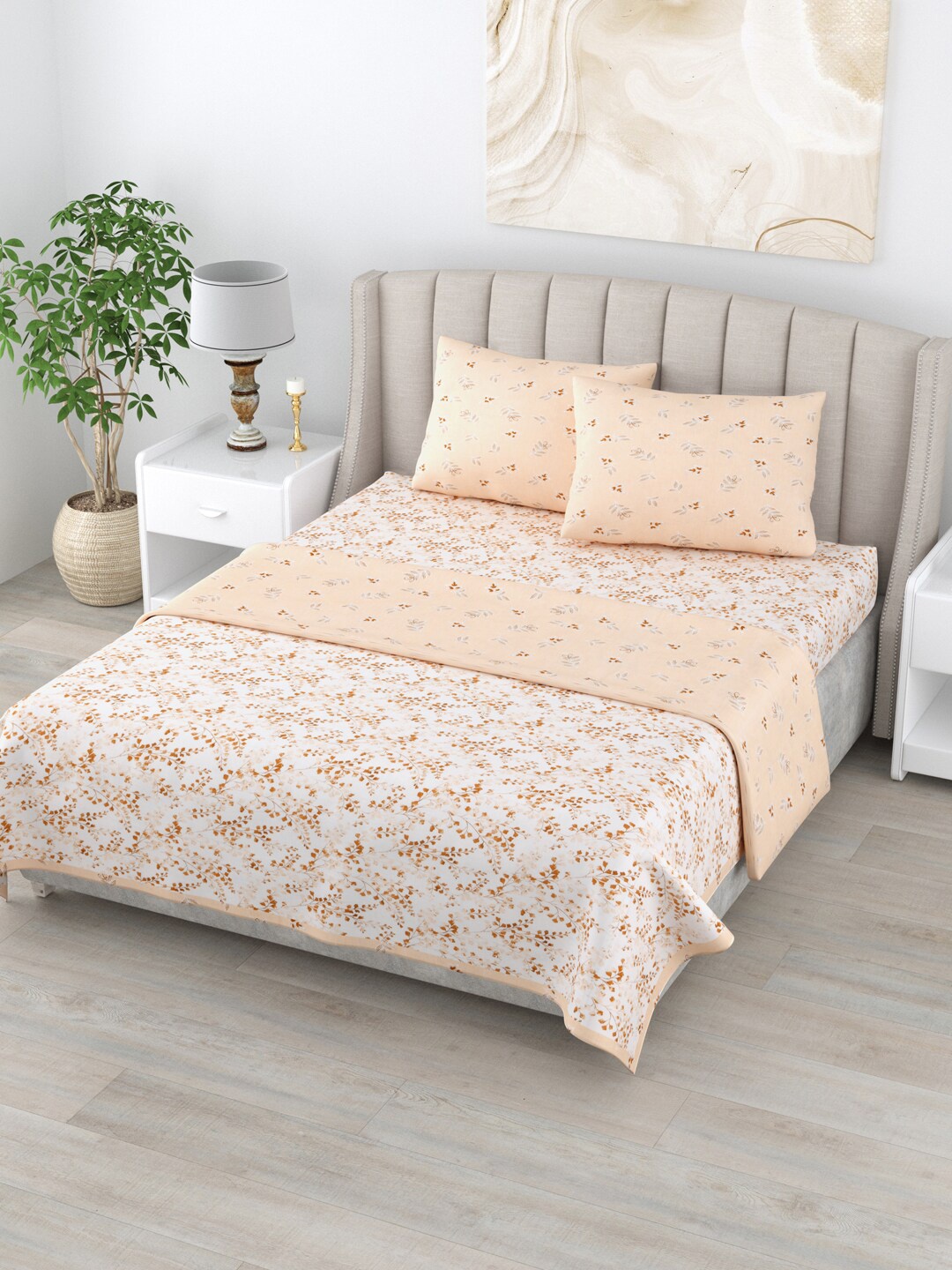 

Home Fresh Rosemary Brown Floral AC Room 210 GSM Pure Cotton Double Bed Dohar