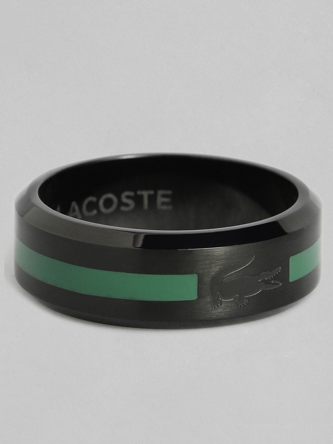 

Lacoste Men Brass Plated Striped Stainless Steel Finger Ring, Black