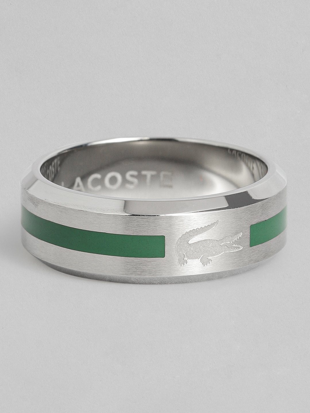 

Lacoste Men Brass Plated Striped Stainless Steel Finger Ring, Silver