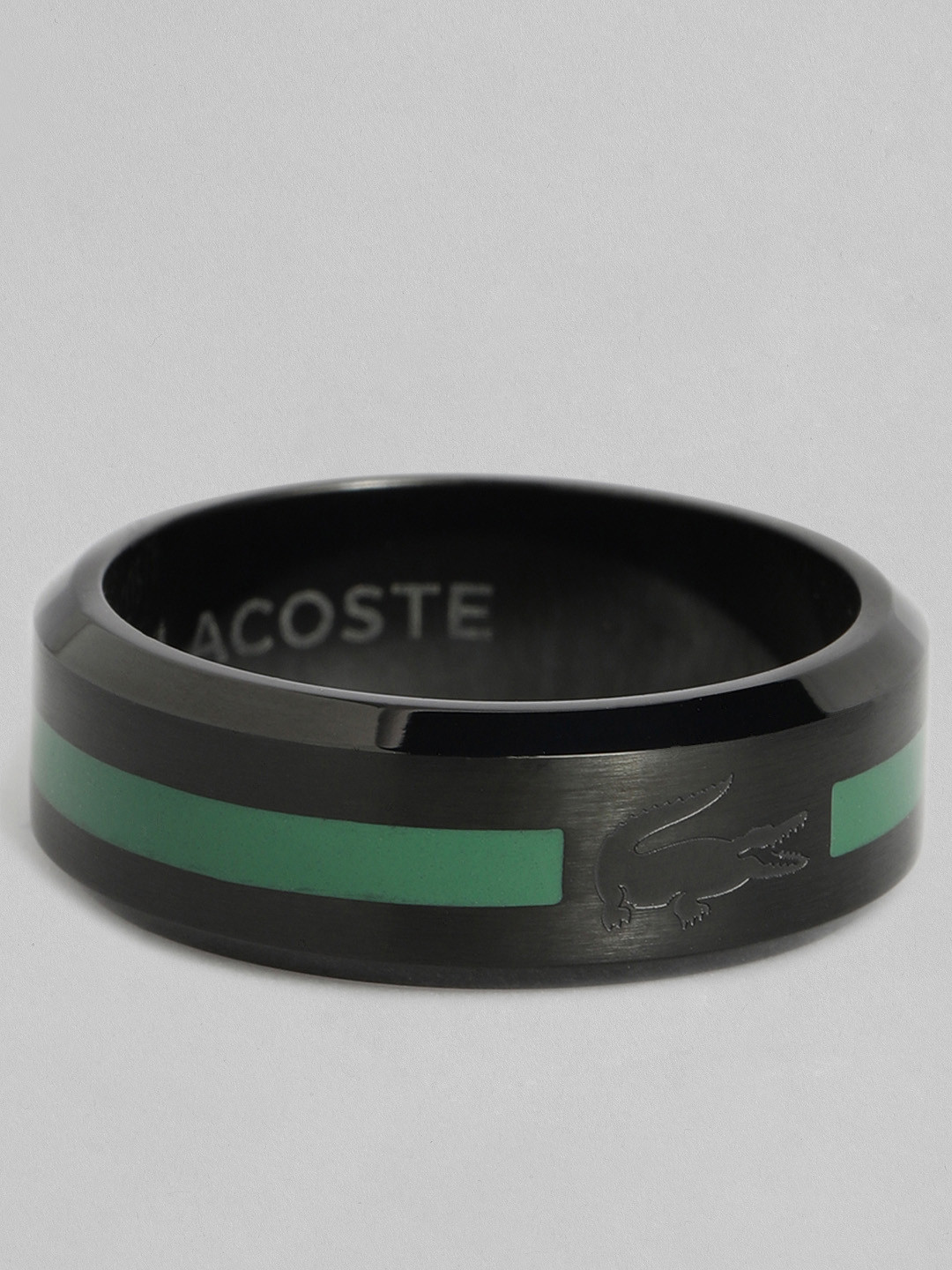 

Lacoste Men Brass Plated Striped Stainless Steel Finger Ring, Black