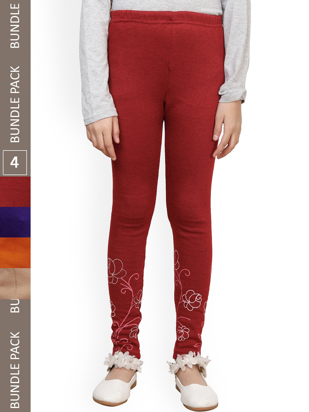 

IndiWeaves Girls Pack Of 4 Bottom-Printed Woolen Ankle Length Leggings, Blue