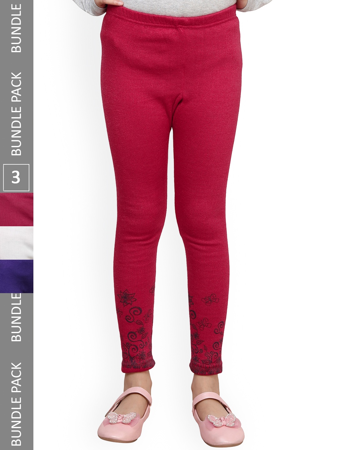 

IndiWeaves Girls Pack of 3 Ankle-Length Wool Leggings, Magenta