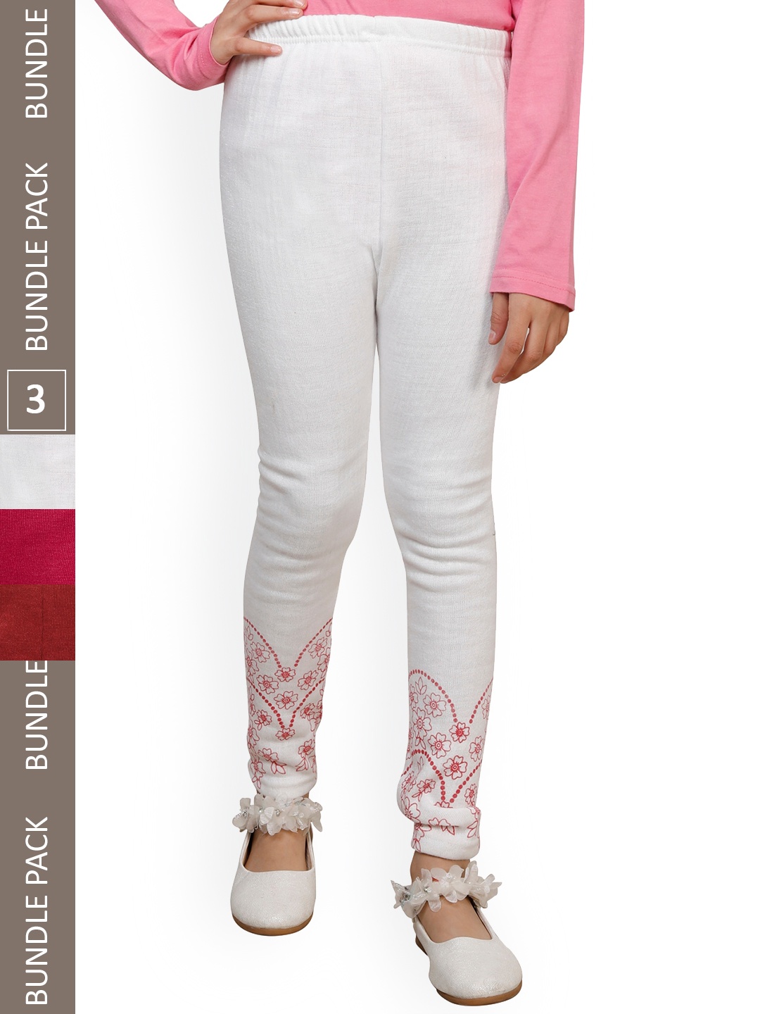 

IndiWeaves Girls Pack Of 3 Printed Woolen Ankle Length Leggings, White