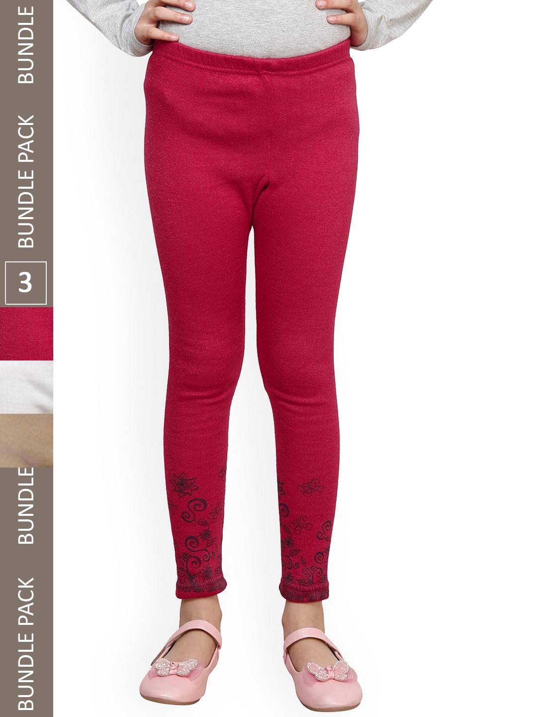 

IndiWeaves Girls Pack Of 3 Printed Woolen Ankle Length Leggings, White