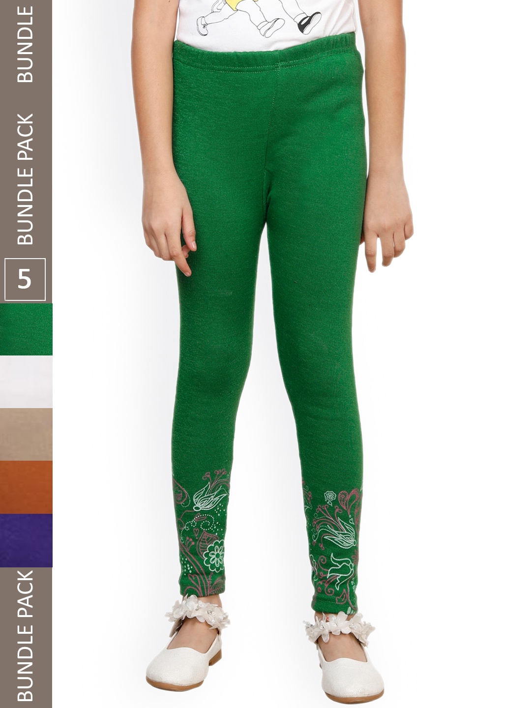 

IndiWeaves Girls Pack Of 5 Printed Woolen Ankle Length Leggings, White