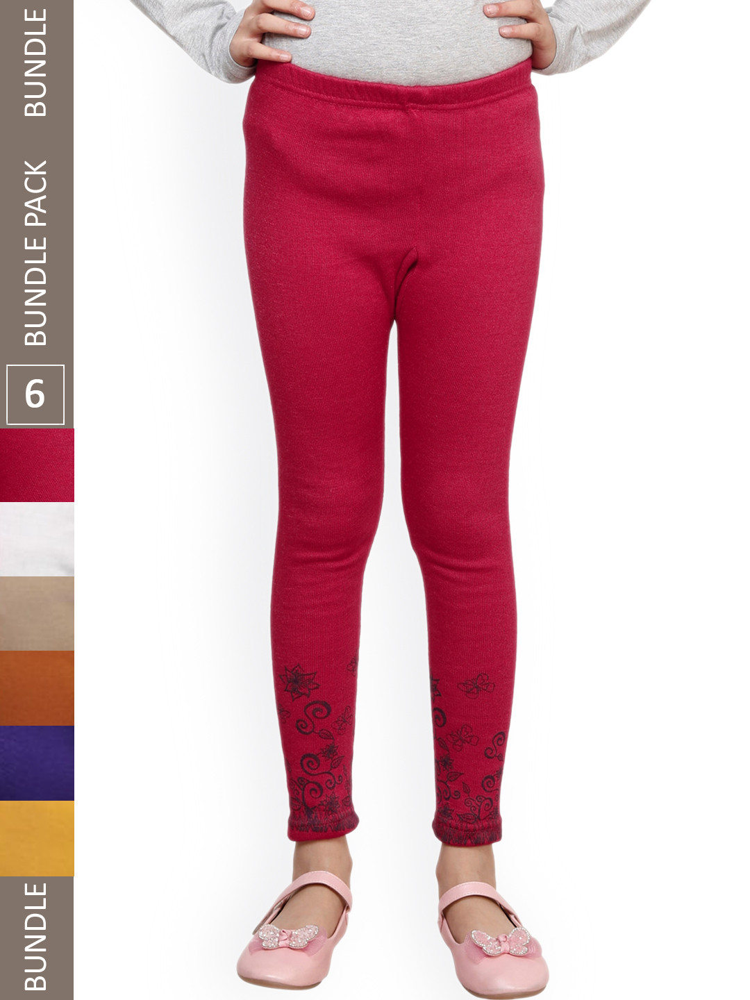 

IndiWeaves Girls Pack of 6 Woolen Printed Ankle-LengthLeggings, Magenta