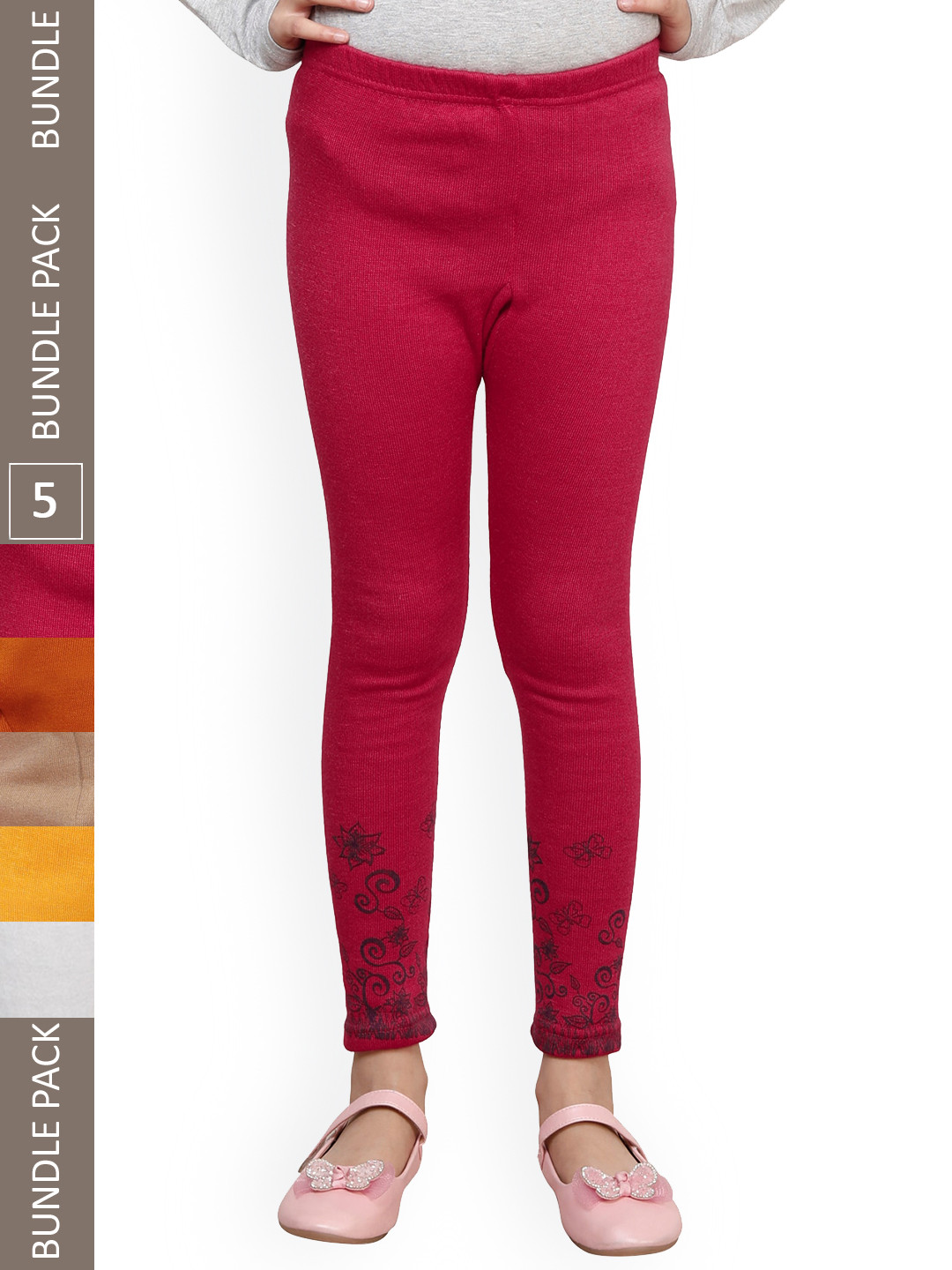 

IndiWeaves Girls Pack of 5 Printed Wool Ankle-Length Leggings, Magenta