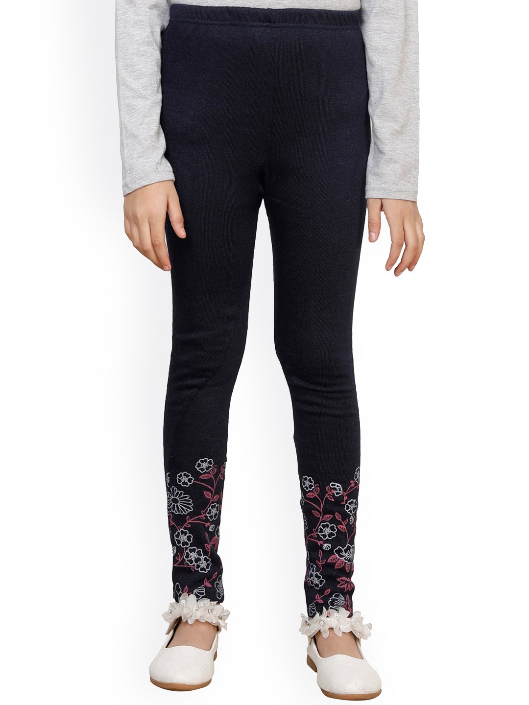 

IndiWeaves Girls Pack of 6 Printed Wool Ankle-Length Leggings, Navy blue