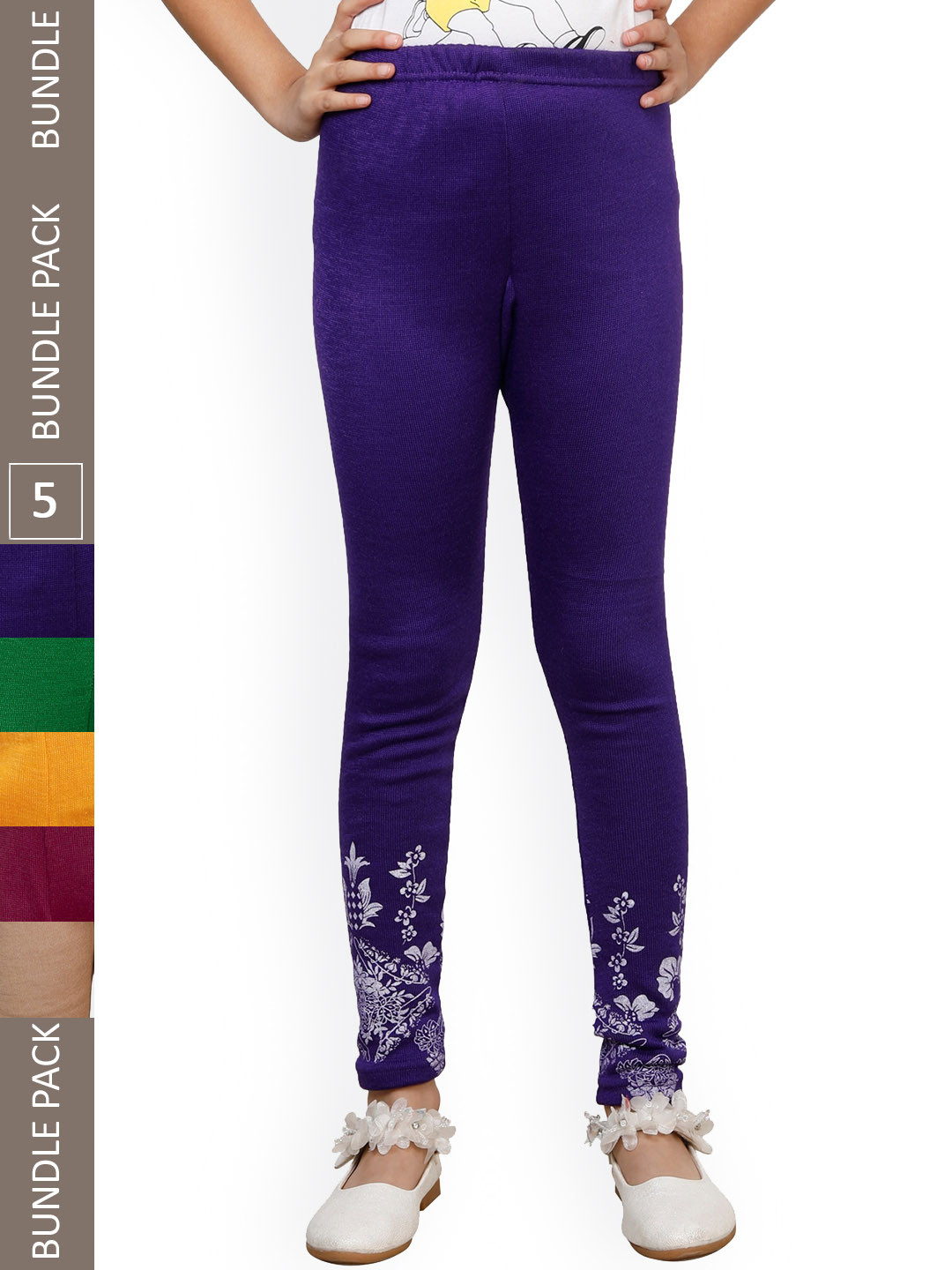 

IndiWeaves Girls Pack of 5 Printed Wool Ankle-Length Leggings, Blue