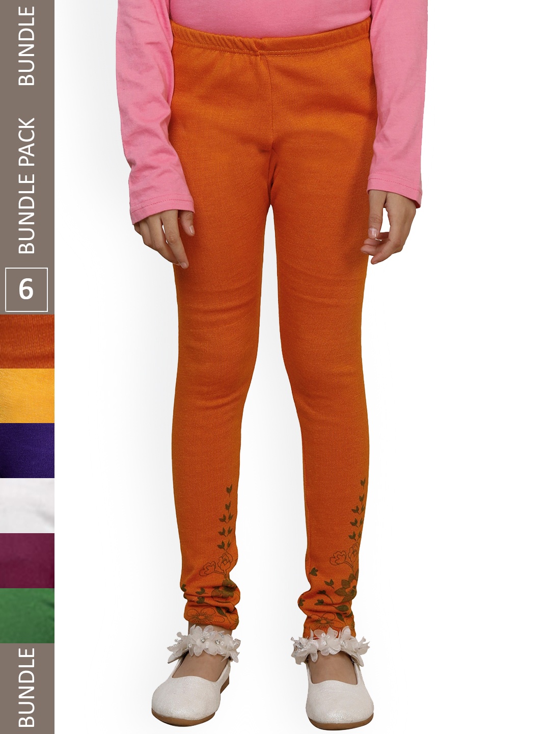 

IndiWeaves Girls Pack Of 6 Ankle Length Warm Leggings, Orange