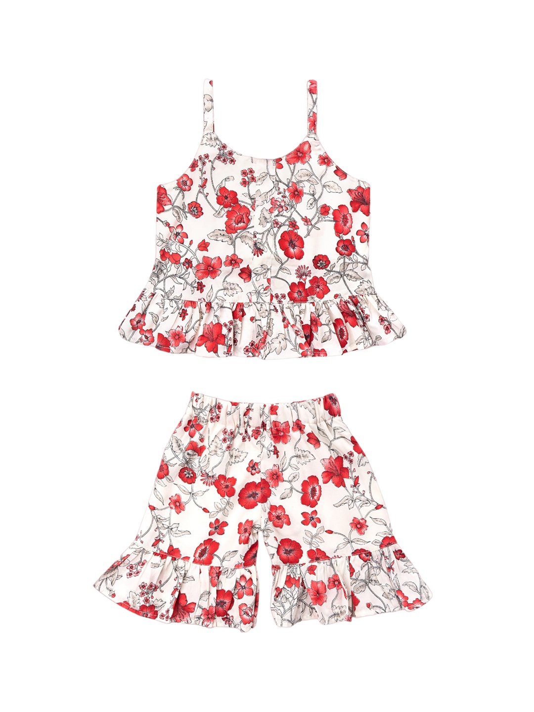 

Aj DEZInES Girls Printed Top With Short, Red