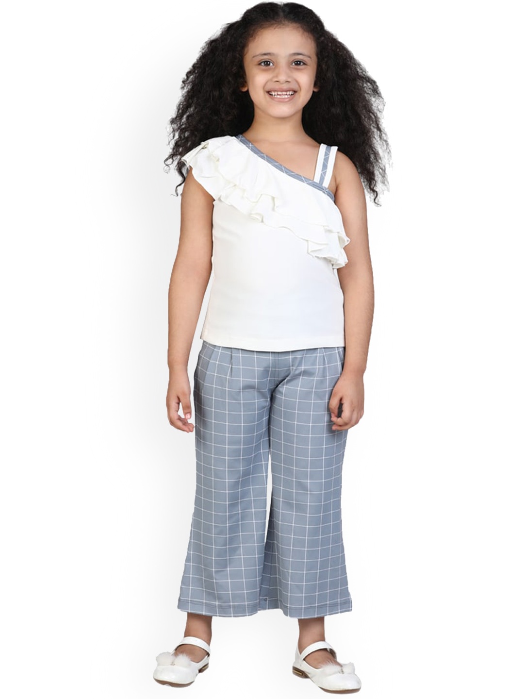 

Aj DEZInES Girls Top & Checked Trouser, Grey