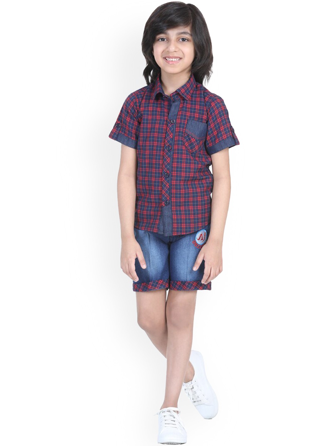 

Aj DEZInES Boys Checked Shirt With Shorts, Red