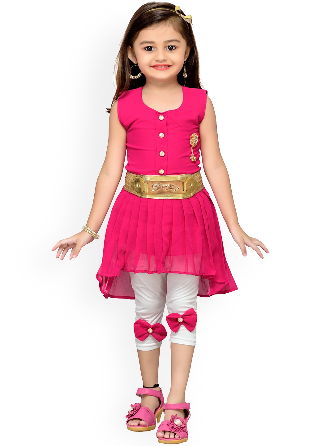 

AJ Dezines Girls High Low Knee Length Top With Leggings, Pink