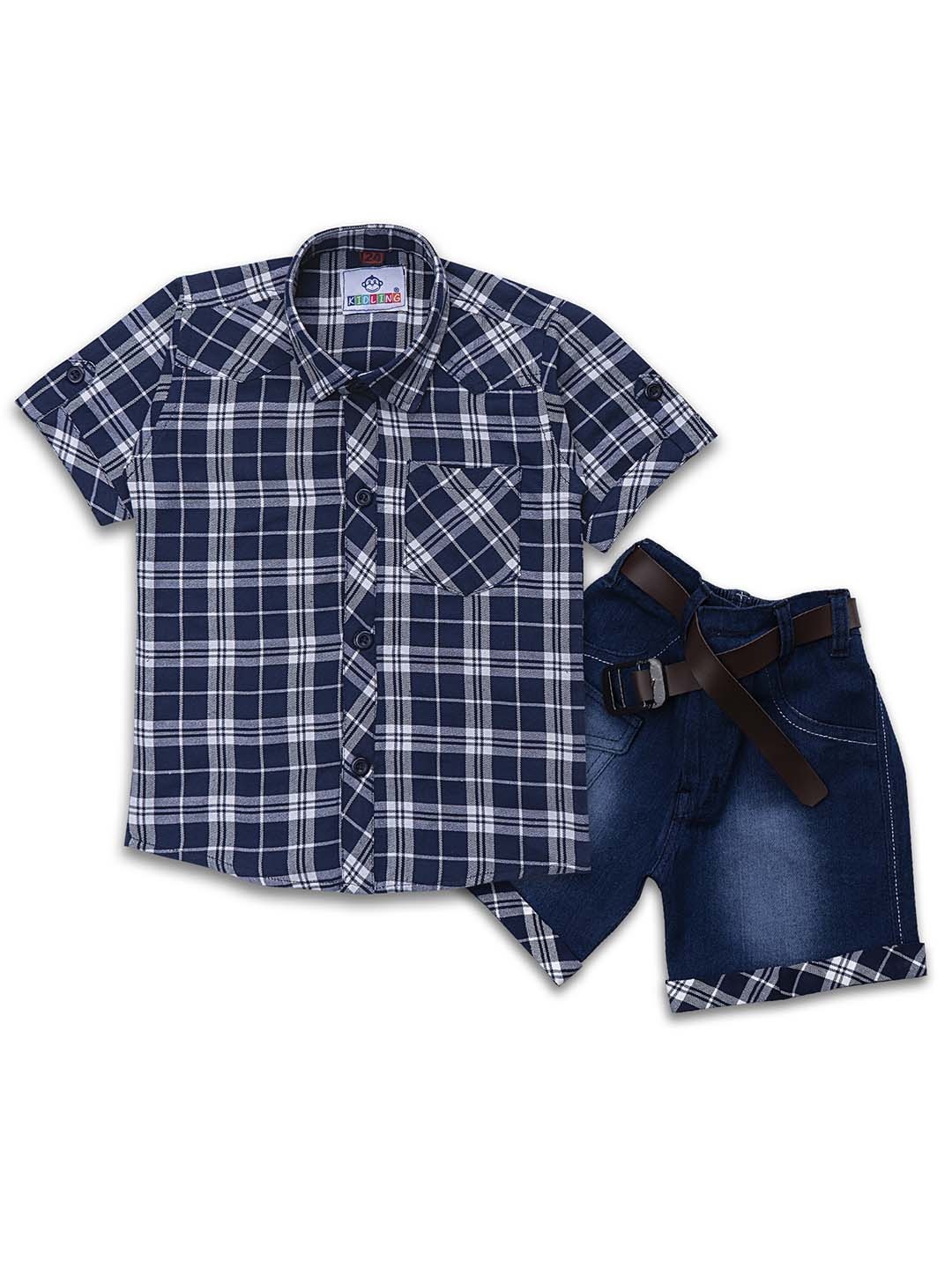 

Aj DEZInES Boys Checked Shirt with Shorts, Blue