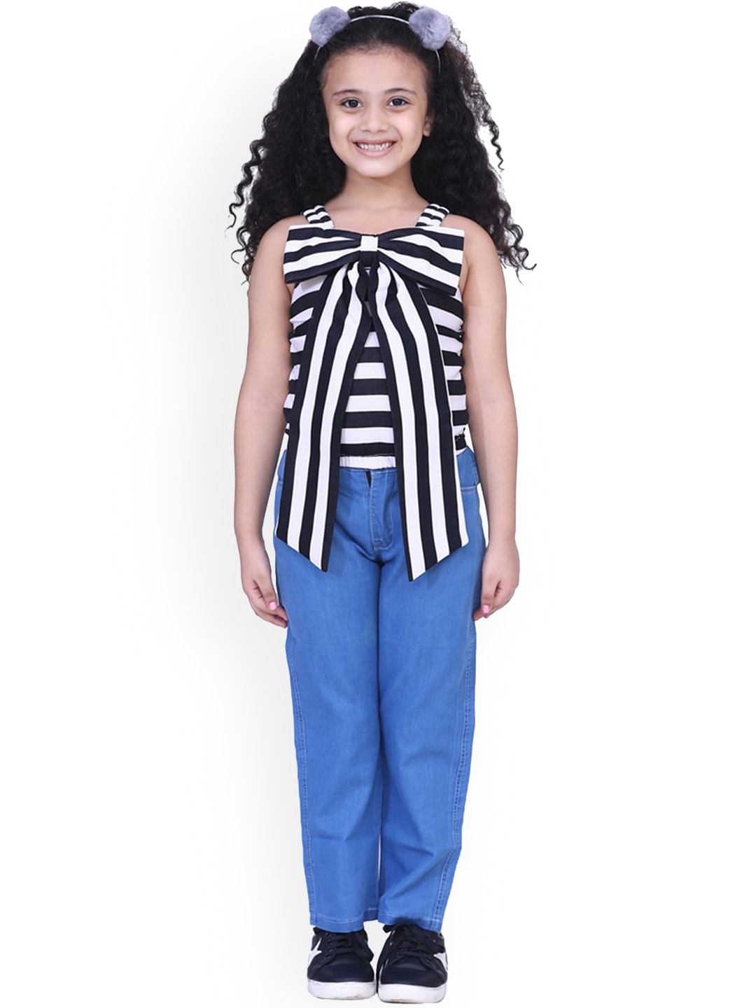 

Aj DEZInES Girls Striped Top With Trousers, Black