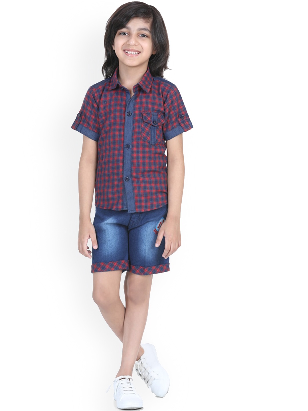 

Aj DEZInES Boys Checked Shirt With Shorts, Red