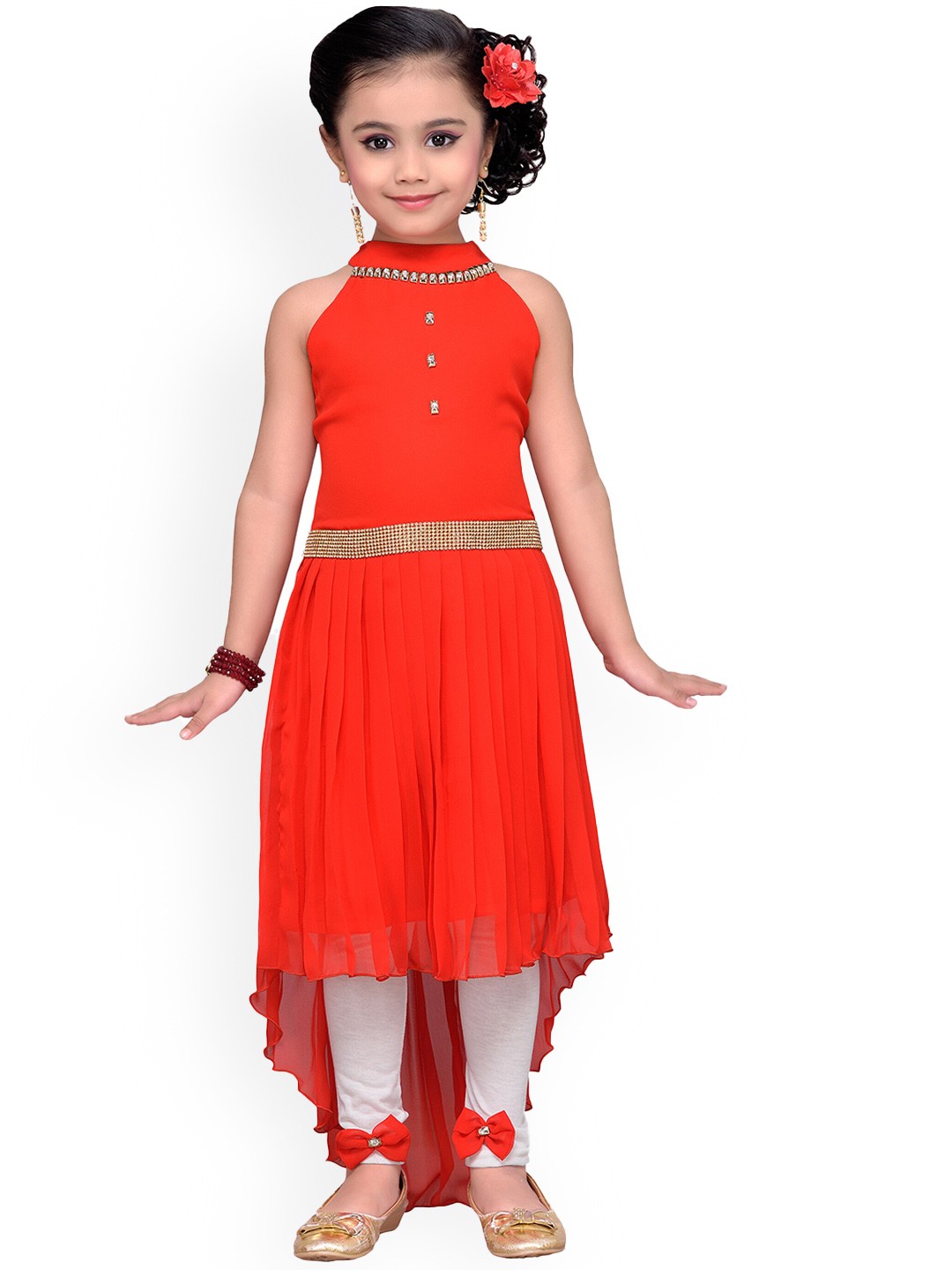 

Aj DEZInES Girls High Low Knee Length Top With Leggings, Red