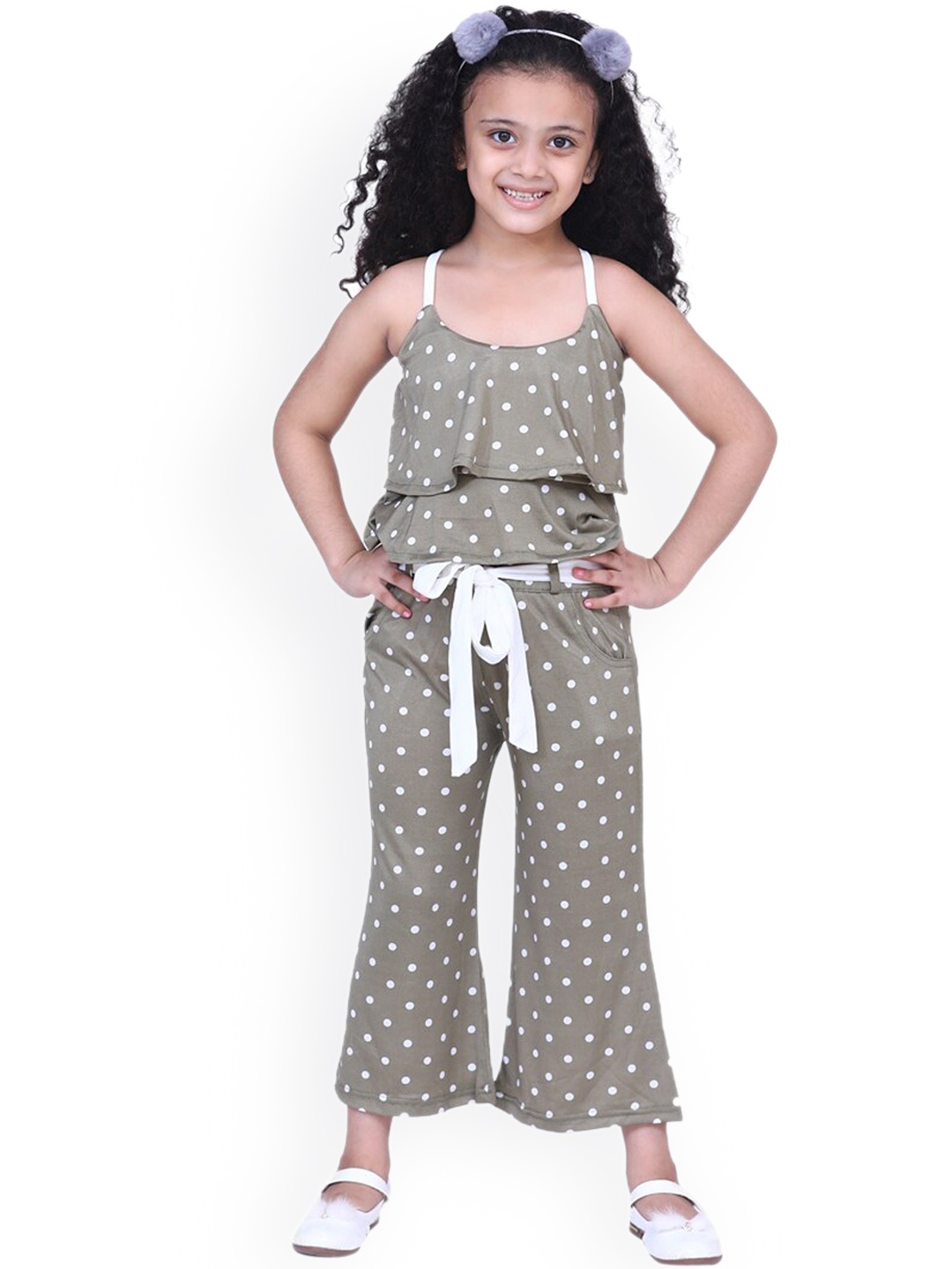

Aj DEZInES Girls Printed Top With Trousers, Green