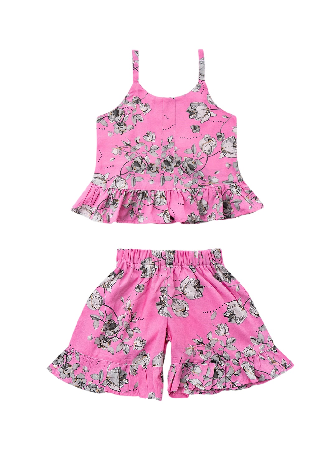 

Aj DEZInES Girls Floral Printed Shoulder Straps Top with Shorts, Pink