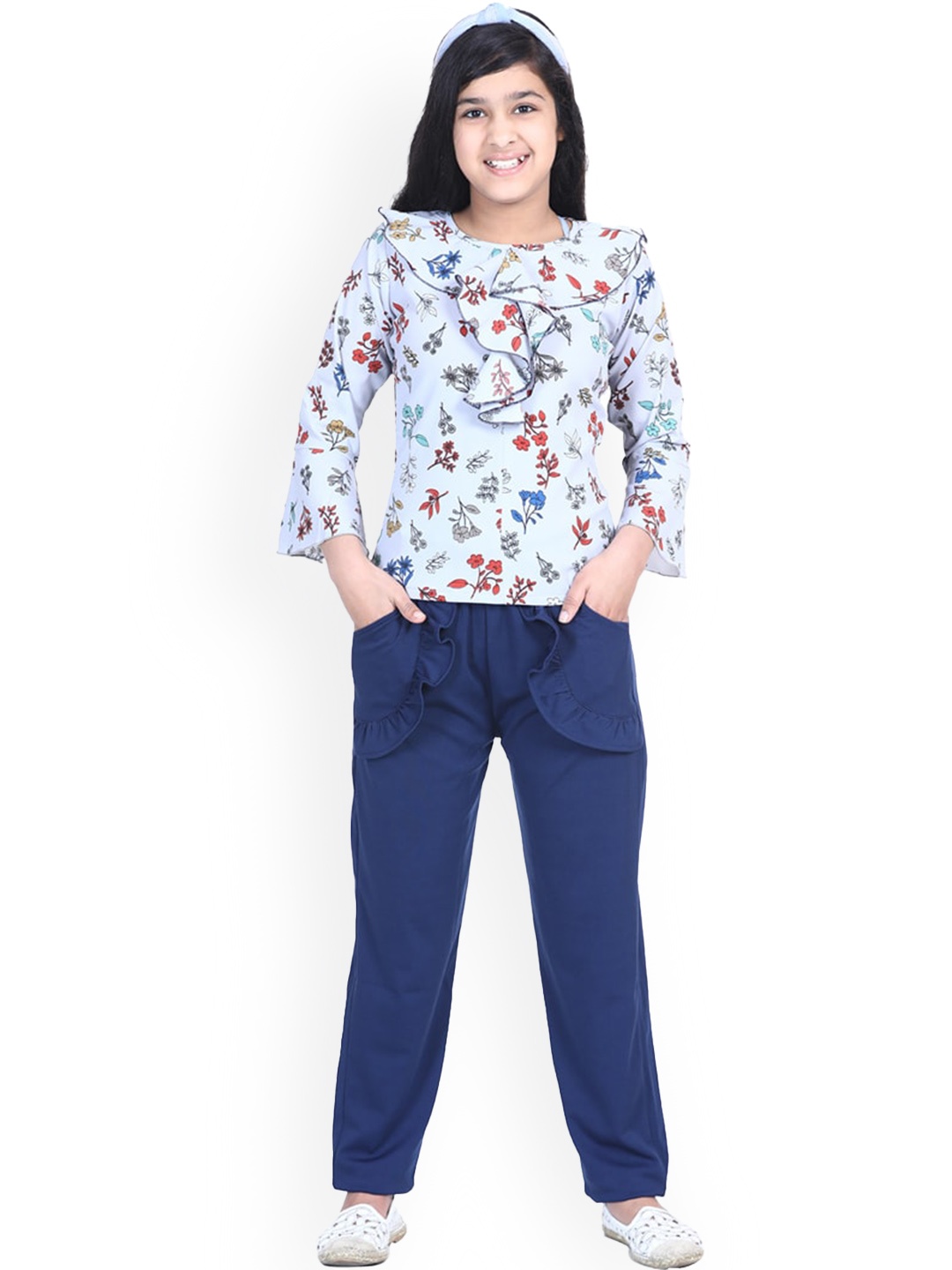 

Aj DEZInES Girls Printed Top & Trousers, Grey