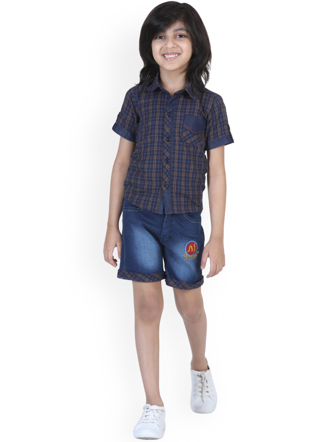 

Aj DEZInES Boys Checked Shirt With Shorts, Blue