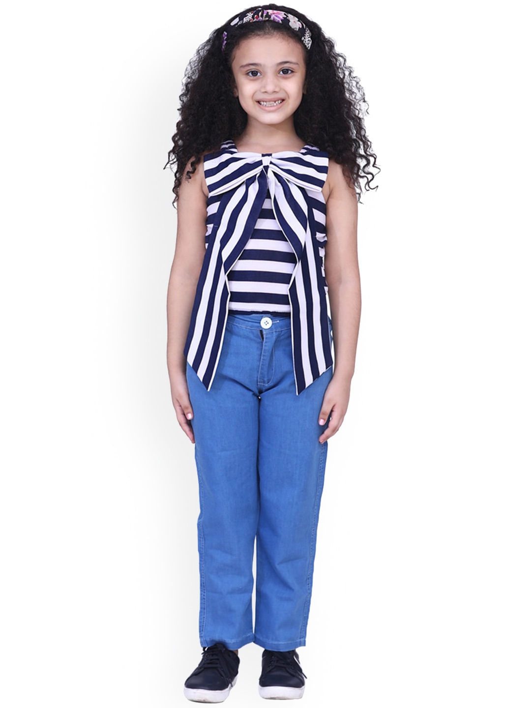 

Aj DEZInES Girls Striped Sleeveless Top & Trousers, Blue