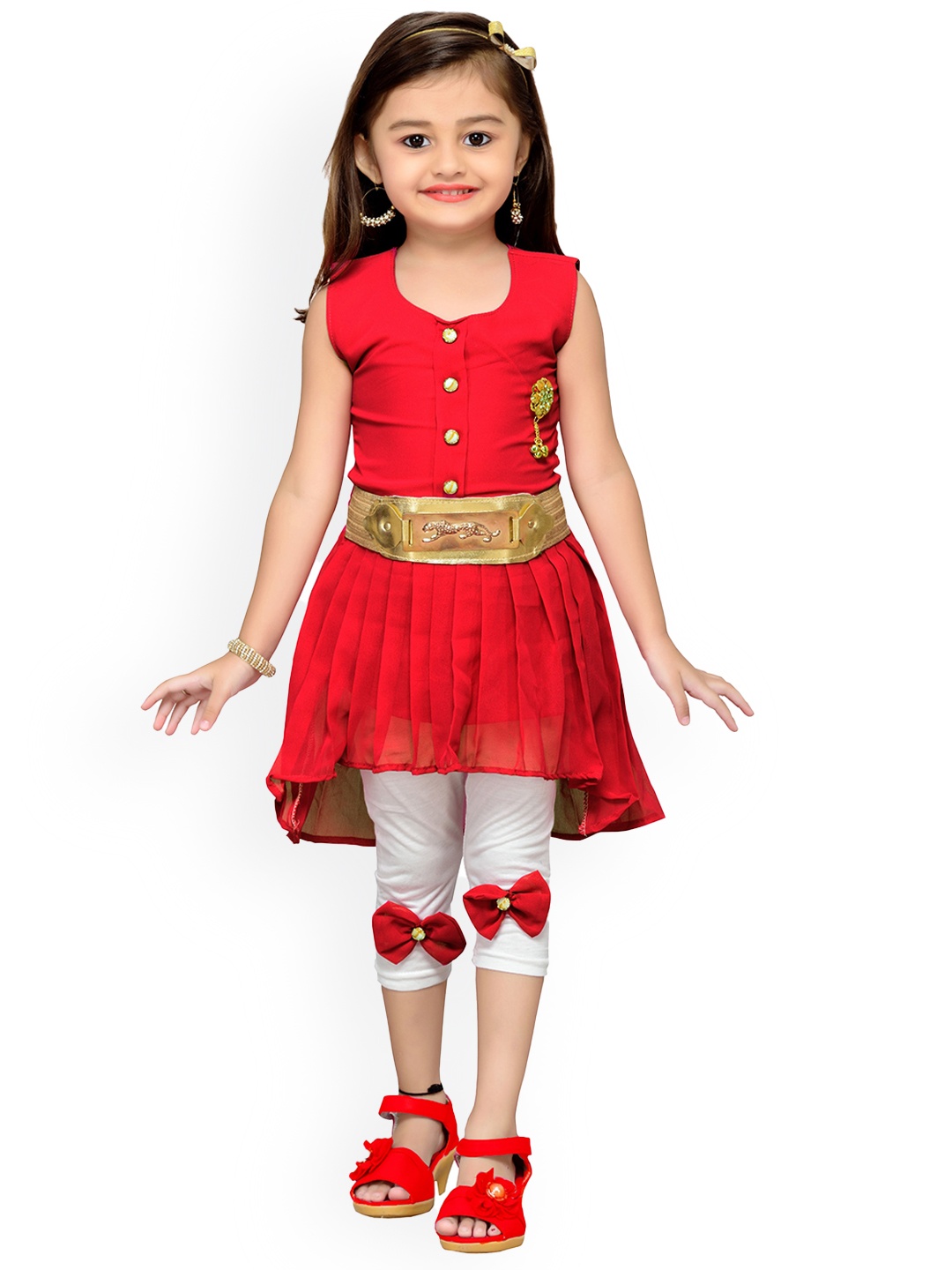 

Aj DEZInES Girls Embellished Top With Capris, Red