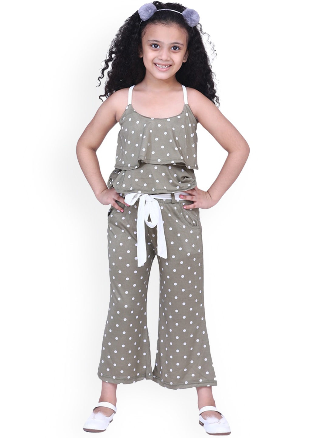 

Aj DEZInES Girls Printed Top With Trousers, Grey