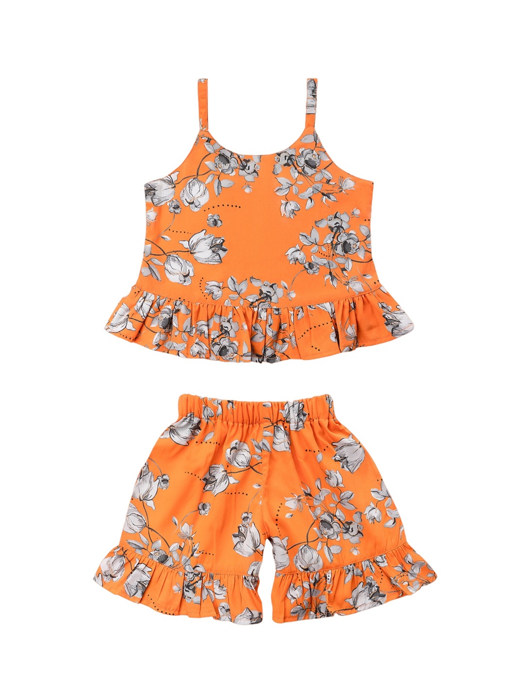 

Aj DEZInES Girls Printed Top with Shorts, Orange
