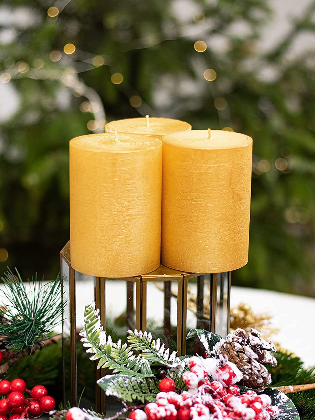 

Aromatic Fables Yellow 3 Pieces DEW Fragrance Rustic Pillar Candles