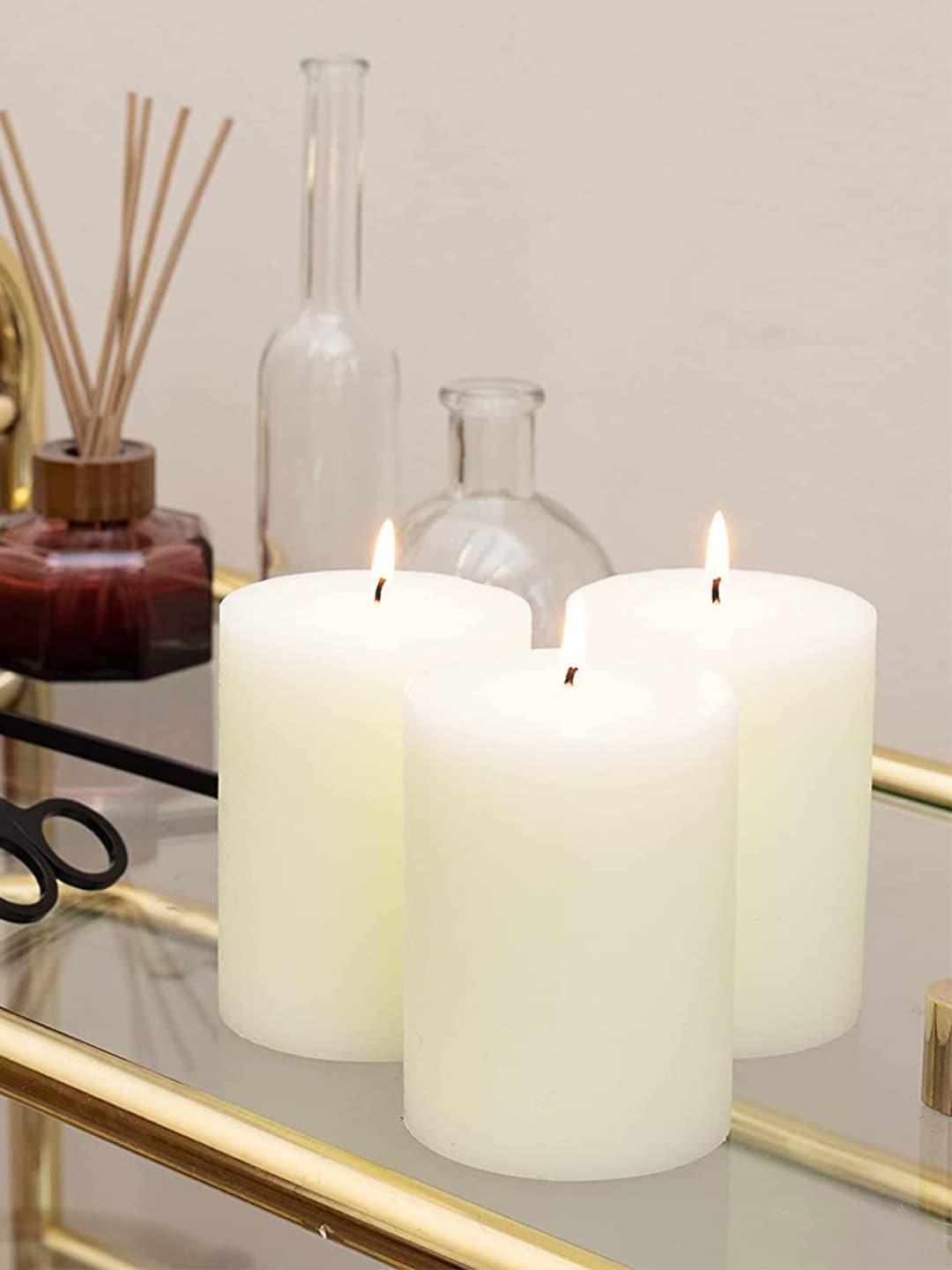 

Aromatic Fables 3 Pcs Off White Vanilla Fragrance Rustic Pillar Candles