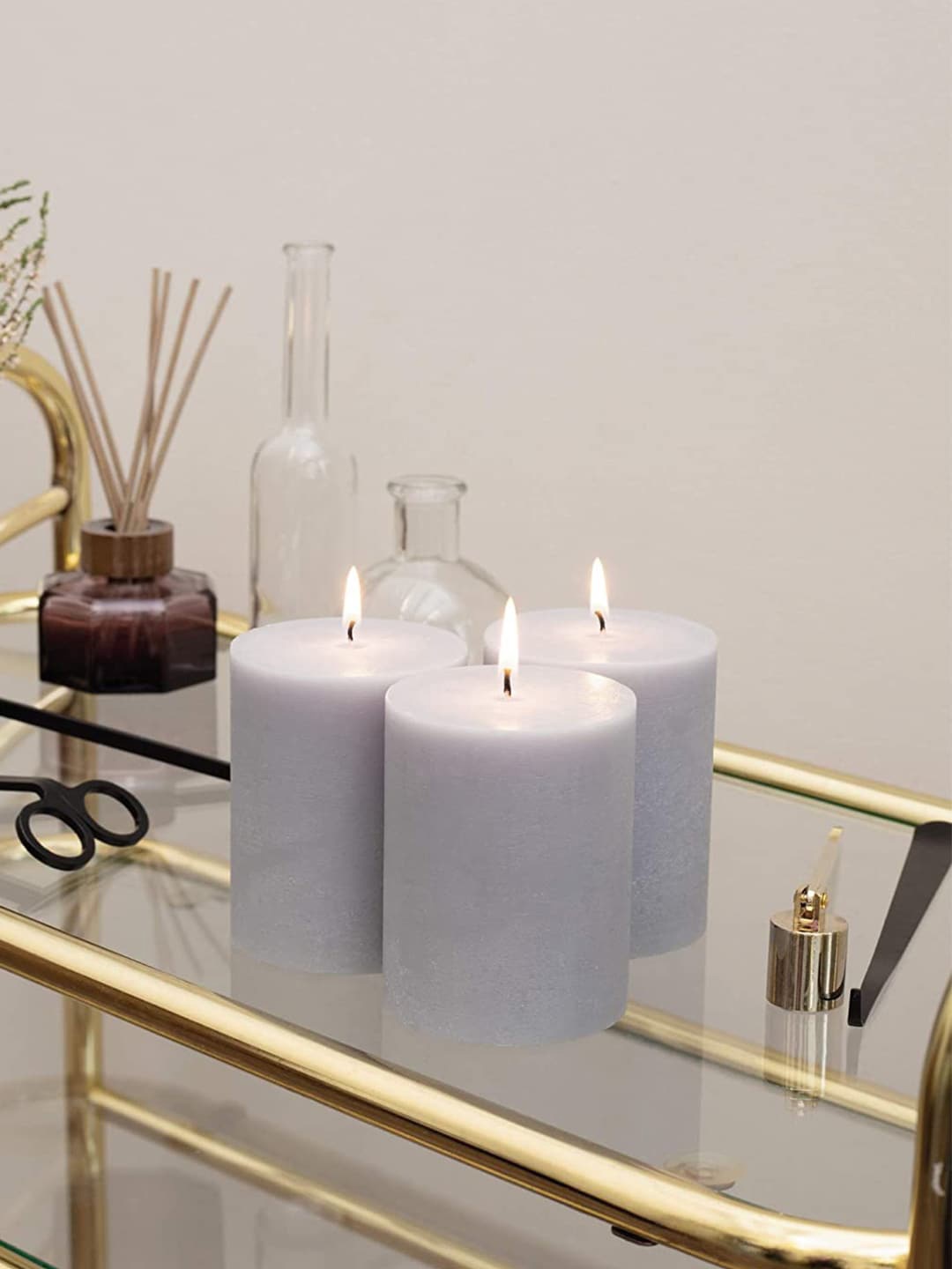 

Aromatic Fables Grey 3 Pieces Pacific Fragrance Rustic Pillar Candles