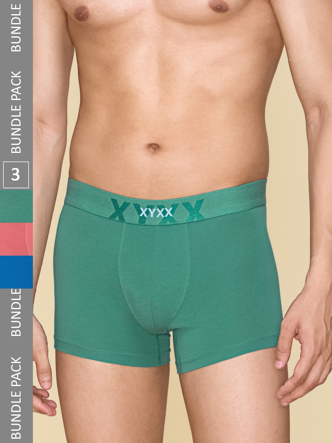

XYXX Pack Of 3 Cotton Anti Odour Trunks XYTRNK3PCKN856, Green