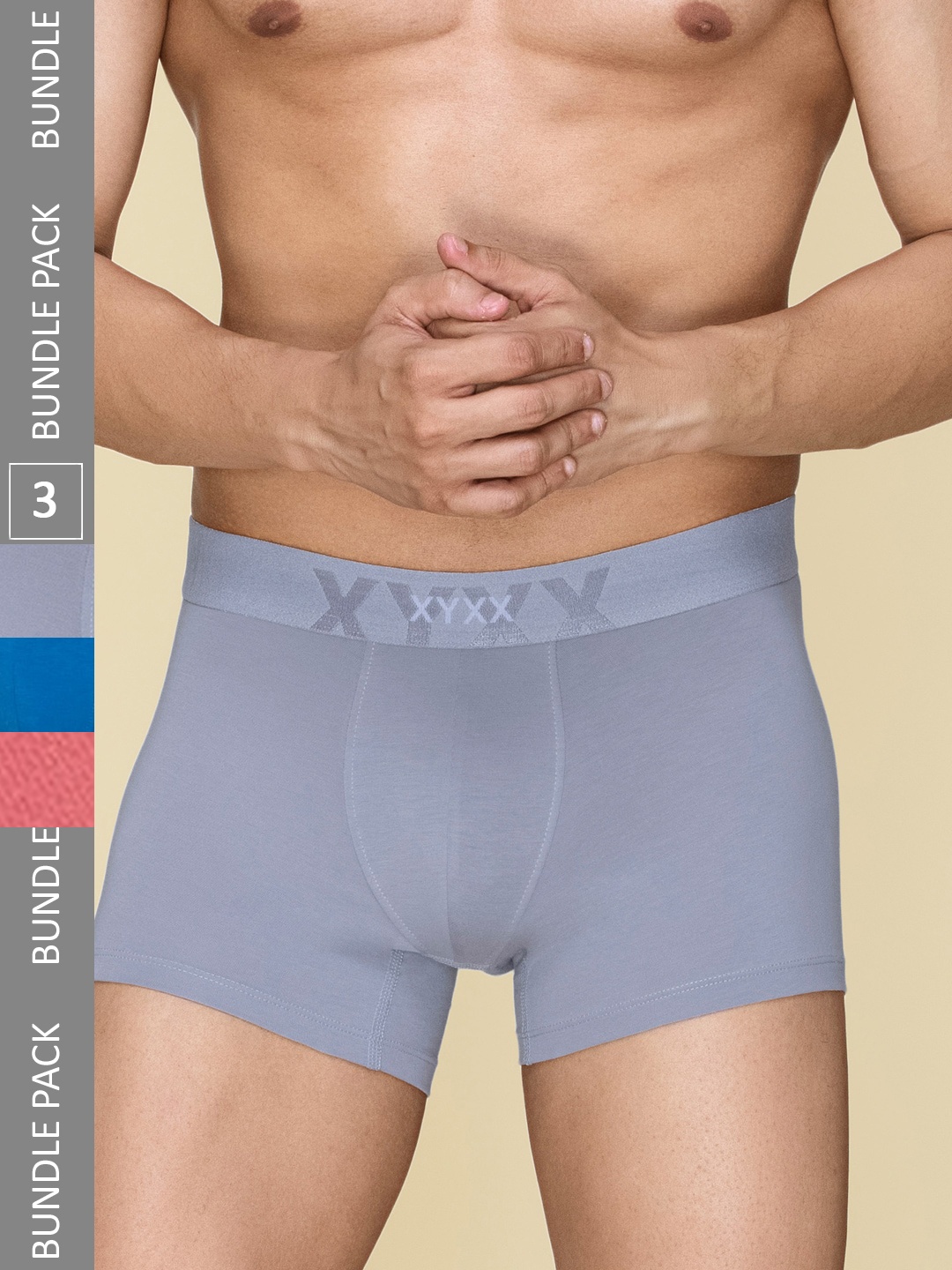 

XYXX Pack Of 3 Cotton Anti Bacterial Trunks XYTRNK3PCKN868, Grey