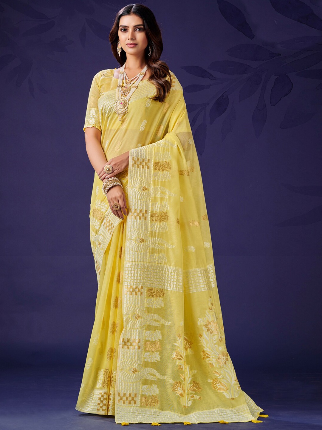 

Mitera Warli Zari Banarasi Saree, Yellow