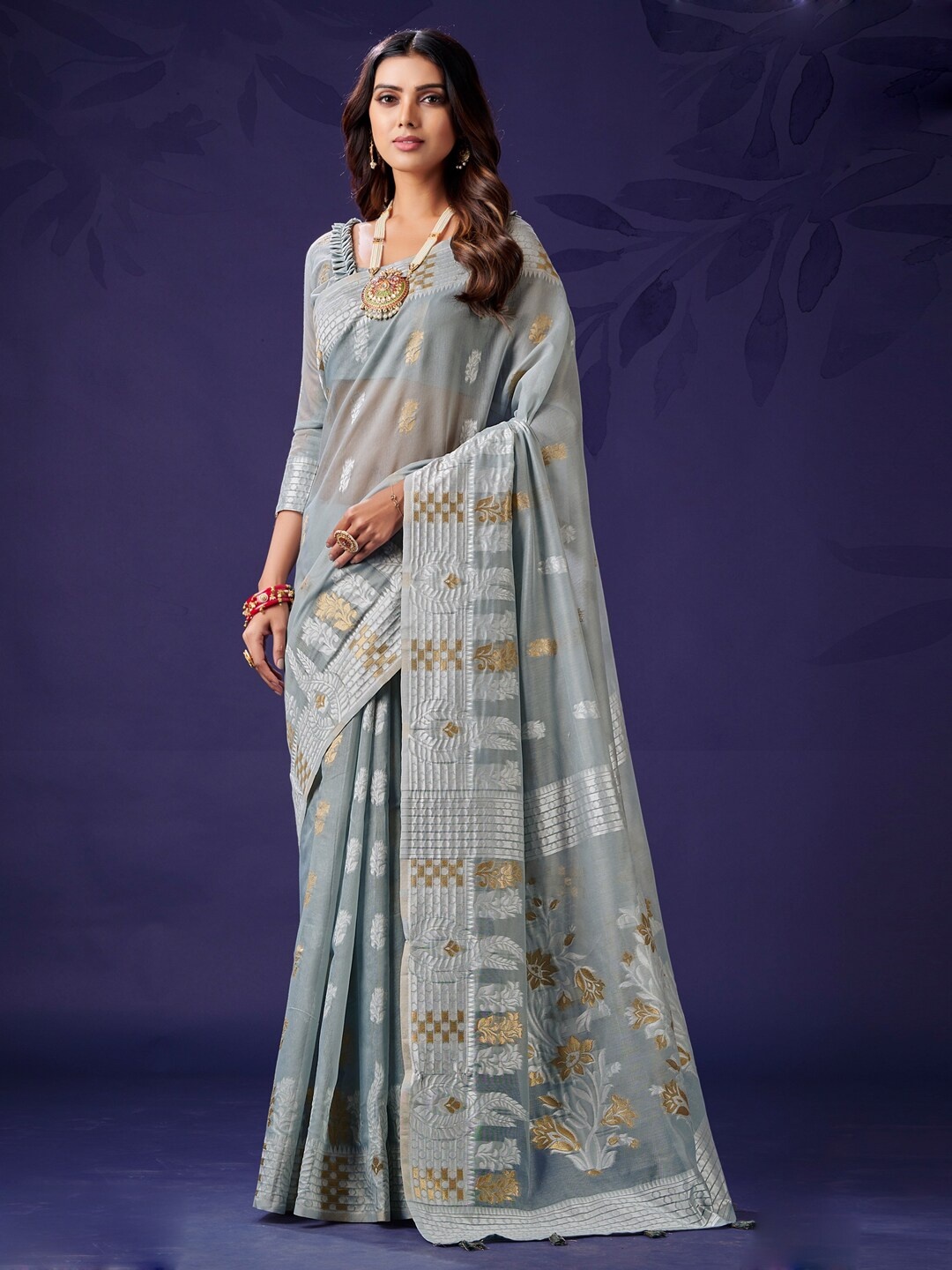 

Mitera Woven Design Zari Banarasi Saree, Grey