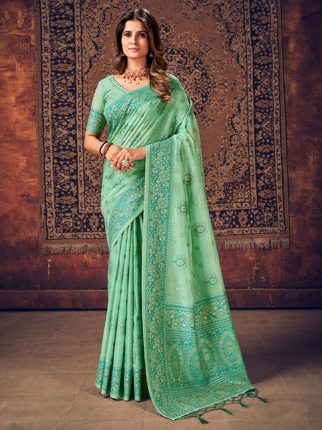 

Mitera Woven Design Zari Banarasi Saree, Sea green