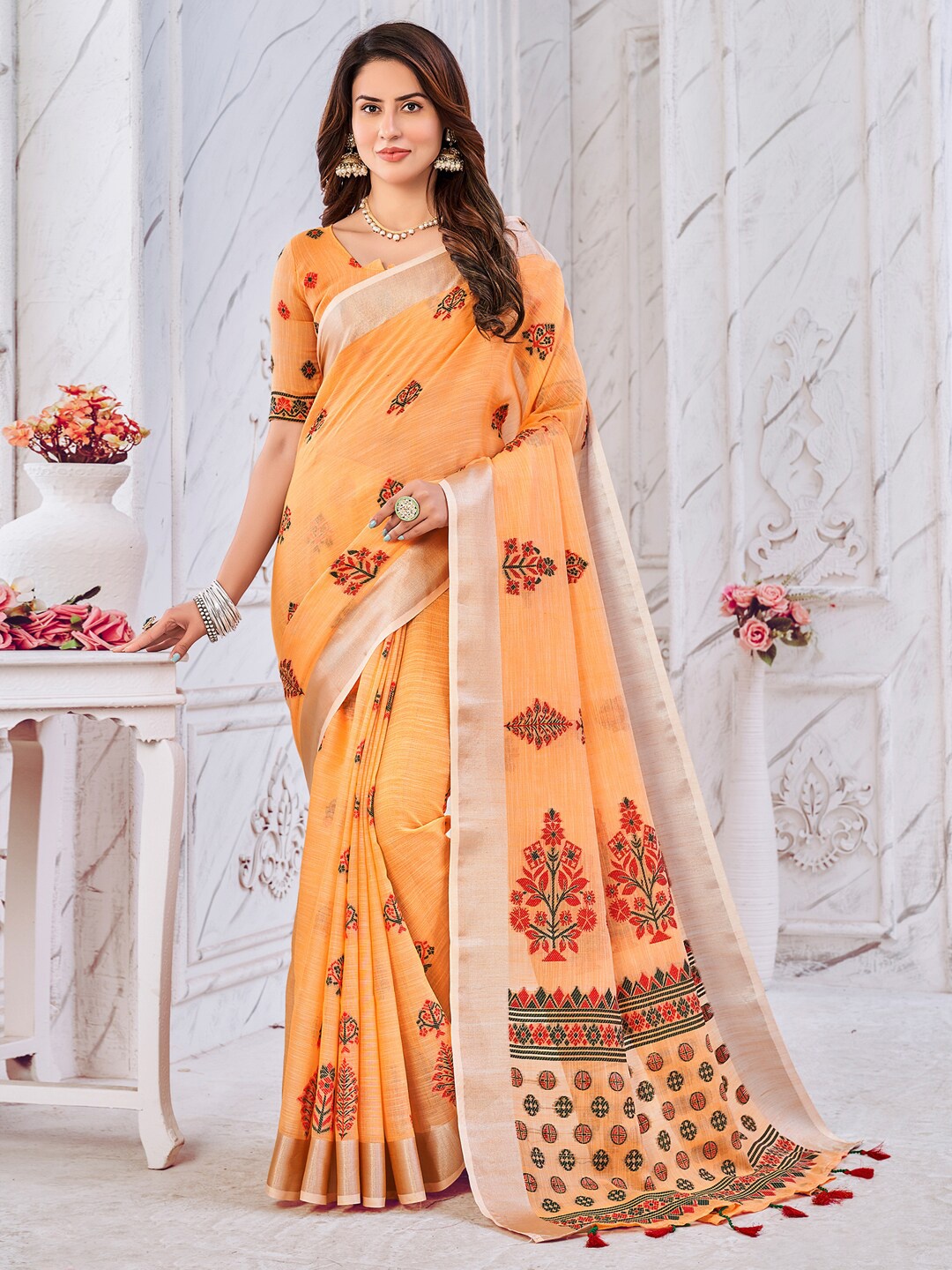 

Mitera Woven Design Zari Banarasi Saree, Orange